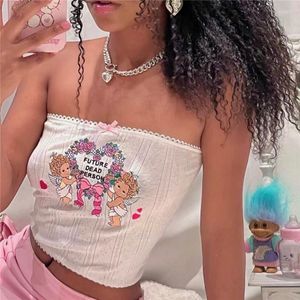 Damestanks vrouwen crop tops camis elastische zomer casual angel borduurwerk off-shoulder mouwloze tank streetwear club slijtage