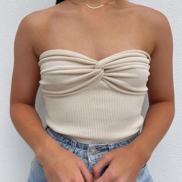 Tanques de mujer Moda para mujer Twist Front Tube Tops Sin mangas Sin espalda Cultivo Lady Casual Color Sólido Costilla Chaleco Camis Clubwear Trajes