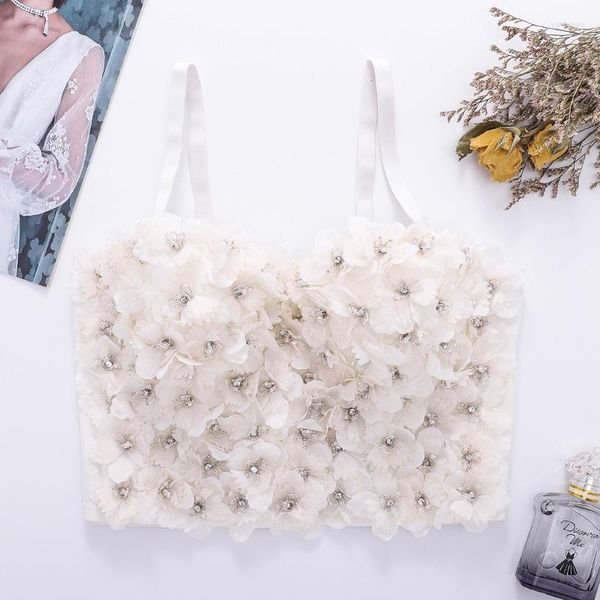 Débardeurs pour femmes Femmes Fleur Sling Gilet Spaghetti Bretelles Corset Bustier Crop Top Dentelle Camisole Mode Blanc Soutien-Gorge D'été Vêtements Pour Femmes 2022