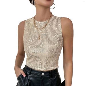 Dames Tanks Dames Glittery Pailletten Crop Tops Vest Dames Feest Informeel Effen Kleur Mouwloos T-shirt Hemdje Voor Rave Dansen Clubkleding