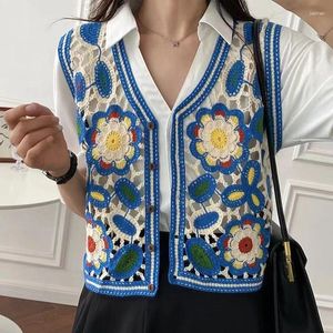 Tanks de femmes Femmes creux Crochet V-Neck Vest Cardigan French Tricot Géométrique Floral Vintage Loose Bouton Crop Top Waigcoat