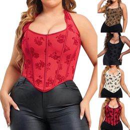 Tanks de femmes femmes Jacquard Sexy Corset Bustiers Y2K Low Cut Halter Neck Lace Up Crop Tops pour la boîte de nuit sans dossier Danse