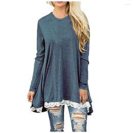 Tanques de mujer Mujeres Lace Casual Manga larga Túnica Tops Blusa suelta Camiseta Top Moda 2023 Camiseta para ropa Y2K