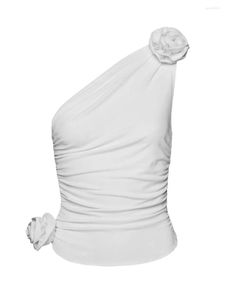 Débardeurs femmes femmes une épaule Cami Crop débardeurs été Sexy sans manches 3d Rosette froncé plage vacances t-shirt