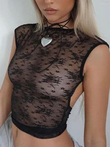 Débardeurs pour femmes Femmes S Black Lace Blouse Top Summer Slim Fit Crop Tops Manches courtes Sheer Floral T-shirt