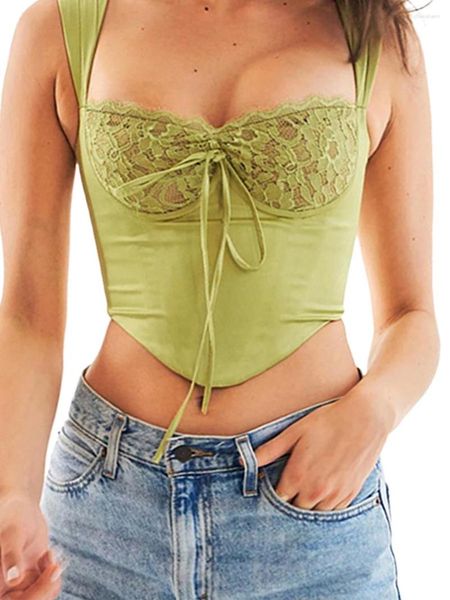 Tanques de mujer S Floral Lace Patchwork sin mangas Tie-Up Backless Satin Tank Tops Chalecos de verano Crop Streetwear Collection