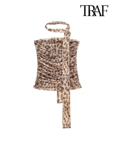 Tanks pour femmes - Women's Leopard Imprimé en tulle plille bustier Tops sans bracele