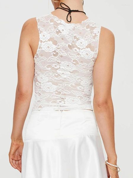 Débardeurs pour femmes Femmes S Sexy Débardeurs sans manches Voir à travers la dentelle Floral Fit Cropped Gilets Été Sortir Vêtements esthétiques