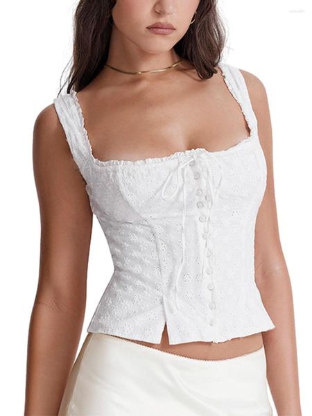 Débardeurs pour femmes Femmes S Sans manches Strappy Tank Col carré Dos nu Sortie Y2K Tendance Tops courts Bustier Gilet Cami