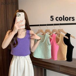 Tanks Femmes Femmes Slim Femmes Été 5 Couleurs Y2K Littéraire Doux Tricoté Crop Tops Sexy Pure Chic Coréen Mode Vêtements O-Cou