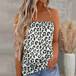 Dames Tanks Dames Dames Mouwloos Strapless Luipaard Geplooide Tank Tops Zomer Casual Gesmokt Bandeau Tube Vest Top Losse Tuniek Tee