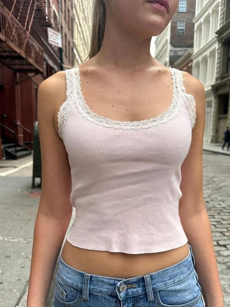 Tanks Femmes Femmes Scoop Cou Crop Tops Été Dentelle Trim Tank Sans Manches Sexy Solid Camisoles Femme Chemises Casual Basic Tee Tenues