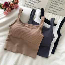 Dames Tanks Dames Naadloze Crop Top Ondergoed Sexy Bralette Effen Kleur Schoonheid Terug Geen Stalen Ring U-vormige Hemdje Tube Tops uit één stuk