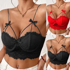 Débardeurs Femmes Femmes Sexy Vêtements Perles Sans Manches Dentelle Beauté Dos Crop Top Club Vintage Débardeurs Soutien-Gorge Longue Camisole Pour