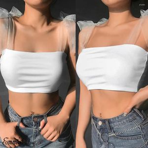 Tanks de femmes Femmes Sexy Fashion Crop Crop Tops Mesh Bandage Lacet Up White Slim Fit Skinny Camisole Tank Clubwear