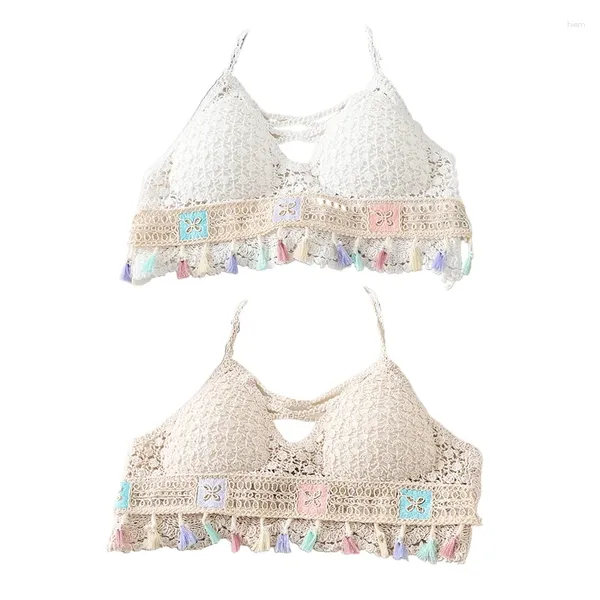 Tanks de femmes Femmes Sexy Halter Bra Creux Crochet Strappy Candy Couleur Gland Camisole N7YF