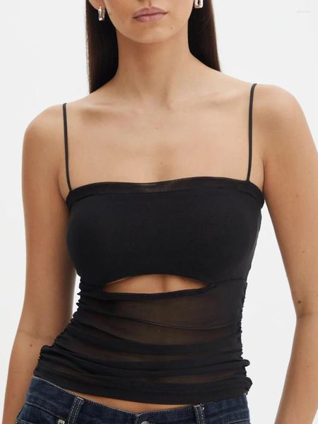 Tanques de mujer Mujeres Sexy Sheer Mesh Camis Tops Recorte Ver aunque Correa de espagueti Top Slim Fit Crop Camisole Chalecos Y2k Party Clubwear