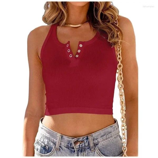 Tanques de mujer Mujeres Sexy Color Sólido Pequeño Chaleco Roscado Corto Camis Tees Mujer Coreano Casual Tank Tops Verano Cómodo Sin Mangas