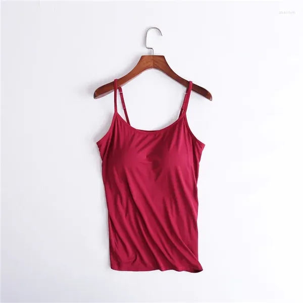 Tanks Femmes Femmes Sexy Tank avec soutien-gorge intégré Sous-vêtements serrés extensibles sans anneau en acier Corset Sling Sports sans manches T-shirt décontracté