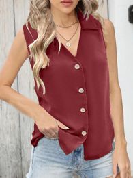 Débardeurs pour femmes Femmes Summer Camis Bouton élégant sans manches Halter Col Chemises Office Lady Blanc Noir Vin Rouge Blouse Chic Tops