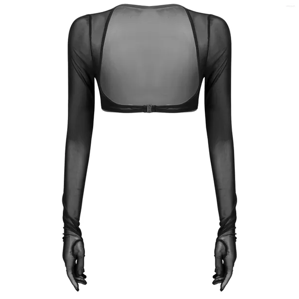 Débardeurs pour femmes Femmes Été Gants en maille transparente Tops Protection solaire Manches longues Boucle avant ouverte Crop Top Clubwear