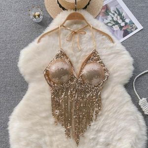 Dames Tanks Dames Zomer Sexy Glitter Halter Tops Vrouwelijke Mode Kwastje Bh's