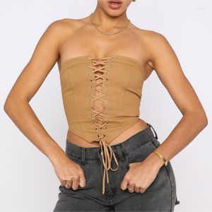 Femmes Débardeurs Femmes D'été Sexy Sans Bretelles Bandage Tube Top Sangle Réglable Sans Manches Solide Slim Fit Moulante Crop Push Up Bustier Corset