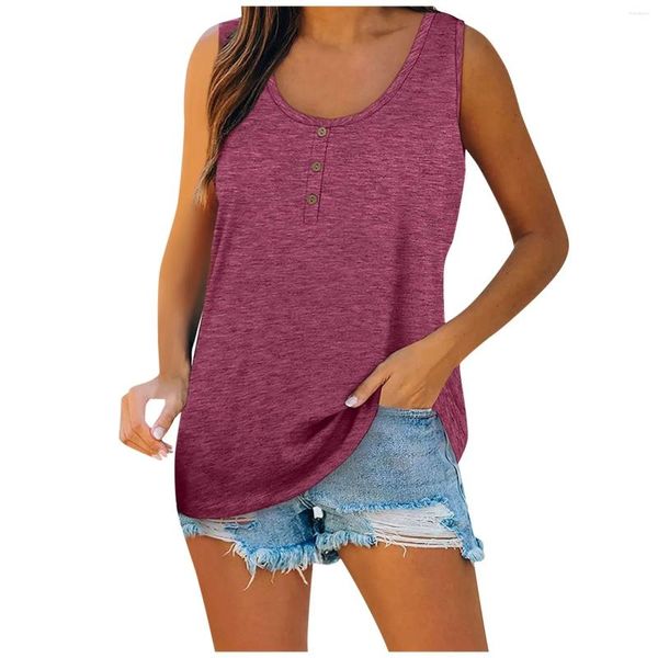 Tanques de mujer Mujeres Verano Sin mangas Casual Color Sólido O-Cuello Camiseta Tops Blusa Soild Fácil de limpiar Ladies Tank Top Femme 2024