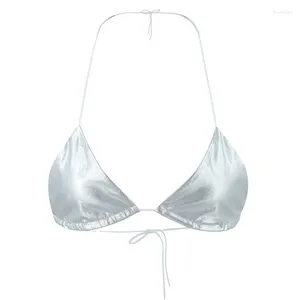 Débardeurs pour femmes Femmes Été Mince Simple Coupe Soutien-Gorge Métallique Argent Couleur Sans Fil Dos Nu Brassire Sexy Bralette Clubwear N7YD