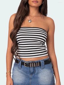 Tanks pour femmes Femmes Tour de tube d'été Coquette sans manches sans bretelles Color solide / rayures / lettre Print Bandeau Crop Tops Slim Fit Streetwear