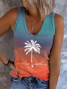 Débardeurs pour femmes Femmes Été Vacances Camis Tops Live Simple Dégradé Cocotier Tricoté Patchwork Femme T-shirts Casual Lâche Pull Plage