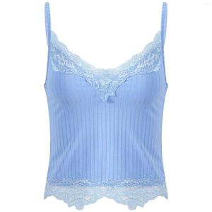 Débardeurs Femmes Été Y2K Crop Corset Top Garniture En Dentelle Côtelé Bralette Tops Gilet Marron Corée Sexy Col En V Cami Vintage Années 90 Esthétique