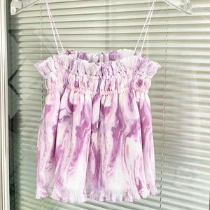 Réservoirs de femmes Femmes Tops 2023 L'été Purple Swirl Imprimer Fleur et bois Oreille Corde Pression Plissée Ceinture Halter