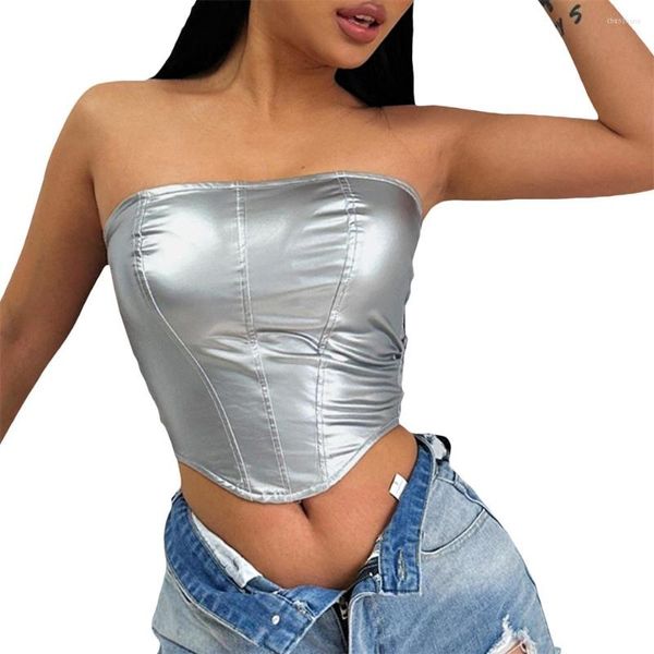 Débardeurs pour femmes femmes bustier tubulaire Style moulante récolte Fluorescent sans bretelles dos nu Slim Fit gilet été hauts fête Clubwear