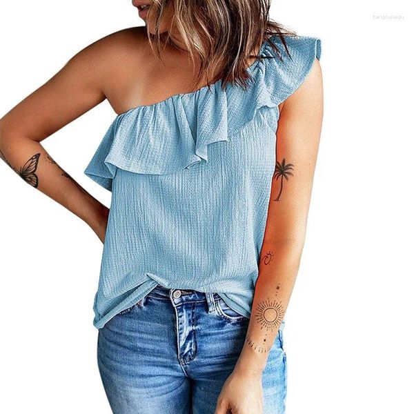 Tanks de femmes Vers les femmes viennent la mode d'été One épaule Couleur continue Ruffle Casual Tops