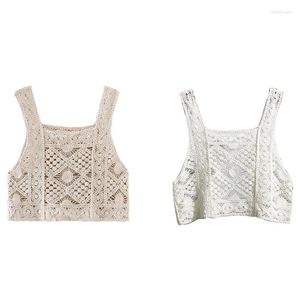 Tanques de mujer Mujeres Vintage Crochet Camis Chaleco Boho Hollow Out Floral Knit Top corto sin mangas