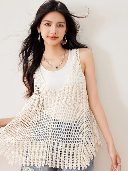 Tanks de femmes Femmes Vintage Crochet Cropped Top Boho Hollow Out Camisole Camisole Smock sans manches Smock