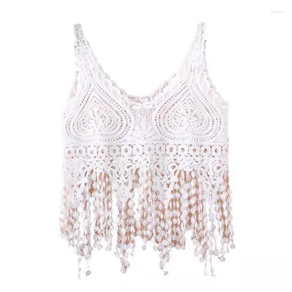 Tanks de femmes Femmes Vintage Crochet Cropped Top Femme Femme Hollow Out Modèle floral Camisole Summer Summer Sans Sans manchette Viete G50