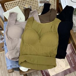 Damen-Tanks, warme Tanktops für Damen, mit BH-Pad-Unterlage, Herbstkleidung, V-Ausschnitt, Baumwolle, ärmellos, für alle Anlässe