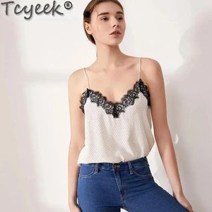 Tanks de femmes Femmes blanches Camisole Real Silk and Lace Camis 2024 Printemps Summer Black Chic Top