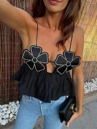 Tanques de mujer Mujeres Y2K Flor Linda Crop Top E-Girl Kawaii Spaghetti Strap Camisoles Tie-Up Chaleco sin respaldo Tops Tank Tops Fairy Coquette Ropa