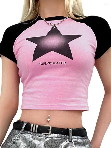 Camiseta sin mangas con estampado Y2K para mujer, camiseta de manga corta con gráfico Punk bonito, camisetas ajustadas para niñas y adolescentes