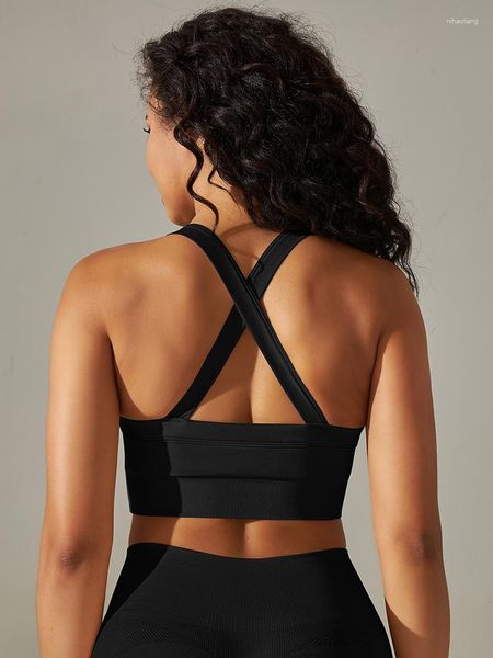 Débardeurs femmes femmes Yoga soutien-gorge dos croisé large sangle haut de sport Push Up Gym culture brassière Fitness décolleté plongeant soutiens-gorge