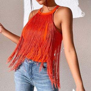 Dames Tanks Dames Halter Kwastje Crop Top Mouwloos T-shirt Tops Sexy Fringe Vest Voor Vakantie Strand Cocktailparty Stage Performance