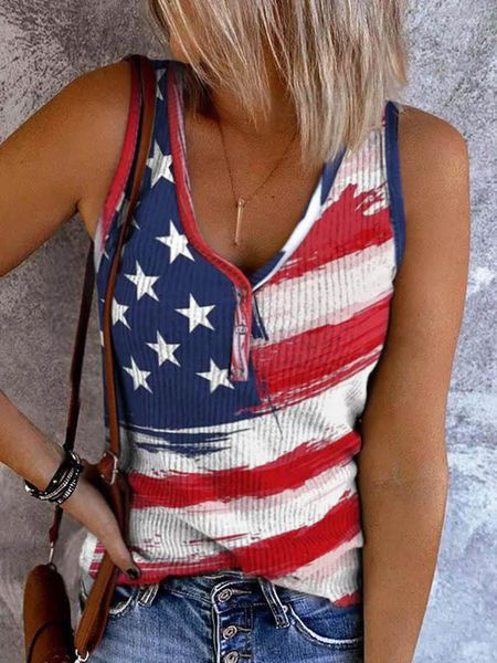 Débardeurs pour femmes Womens Independence Day Flag Camo Tank Tops Summer Low Cut Sans manches Button Down Casual Shirts Strips Stars Tees Camisole