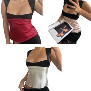 Débardeurs pour femmes Womens Sleeveless Tie Up Crop Tops Sexy Patchwork Casual Summer