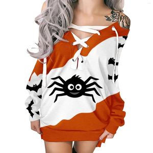 Damestanks Dames Tan Tops en Blouses Dress For Women Halloween Prints Sweatshirt Off Shoulder Strappy Long Mouwen Loose Casual