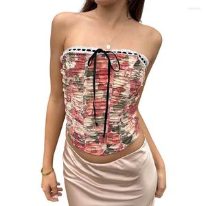 Tanques de mujer WPNAKS Mujeres Tops de tubo sin tirantes Ropa de verano Vintage Floral Lace Trim Off Hombro Slim Tank Sexy Club