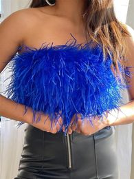 Tanks pour femmes Wsevypo Femmes Furry Plumes Tube Tops Chic Mode Été Sans Manches Hors Épaule Crop Tank Party Club Bandeau Gilet