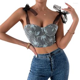 Débardeurs pour femmes Xingqing Floral Corset Top Y2k Femmes Tie Up sans manches Backless Camisole Cropped Feminino 2000s Aesthetic Clothes Party